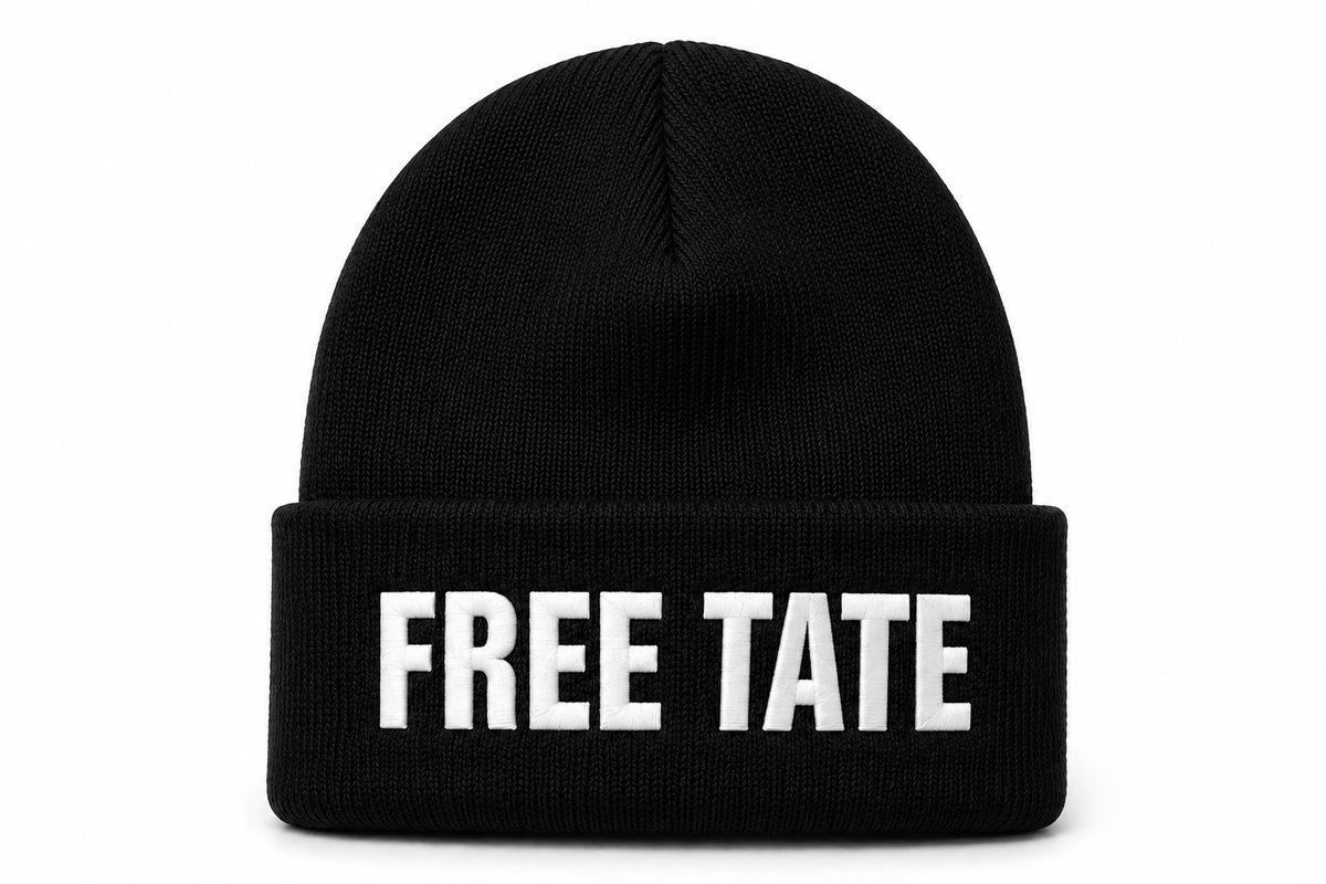 FREE TATE Embroidered Cuffed Beanie — Black