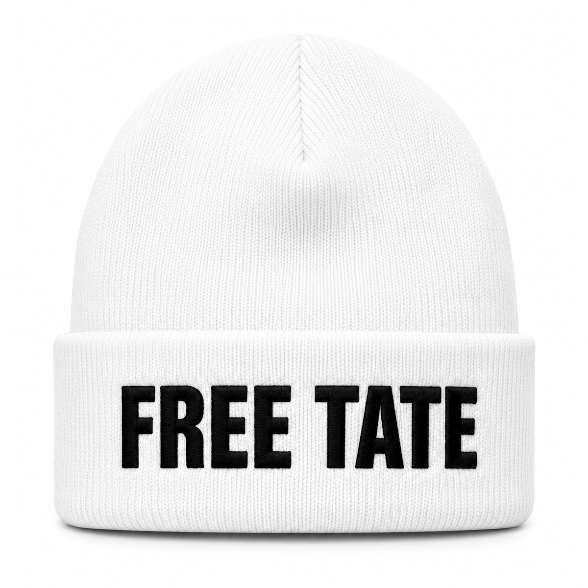 FREE TATE Embroidered Cuffed Beanie — White